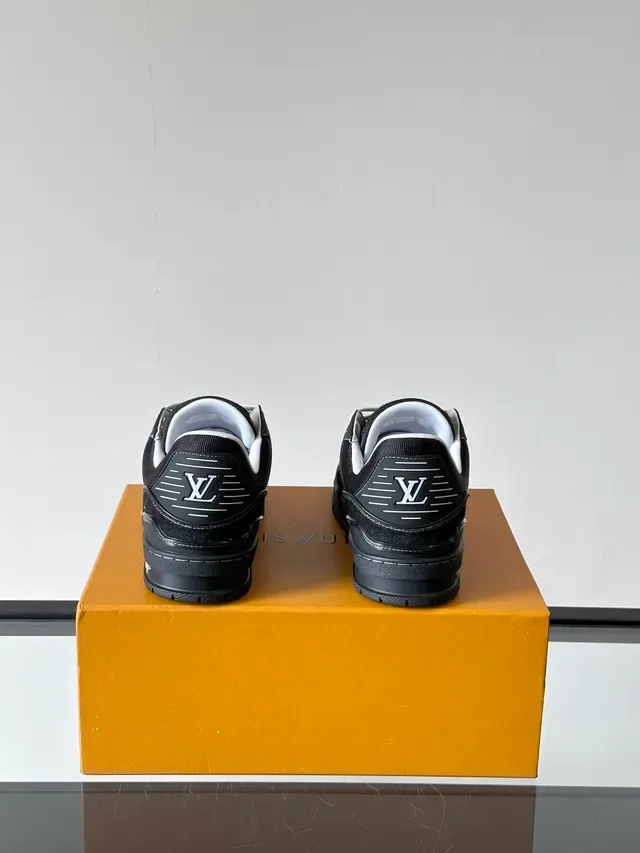 Louis Vuitton LV Trainer Black White Monogrammed Denim Upper Dual-Strap Overlay Lifestyle Sneakers 3