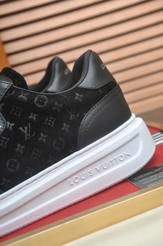 Louis Vuitton LV Trainer Black White Monogrammed Suede Layered Leather Panels Lifestyle Sneakers 2
