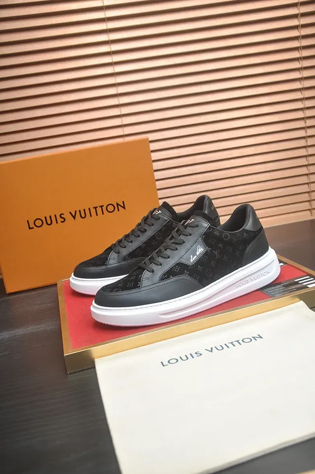 Louis Vuitton LV Trainer Black White Monogrammed Suede Layered Leather Panels Lifestyle Sneakers 4