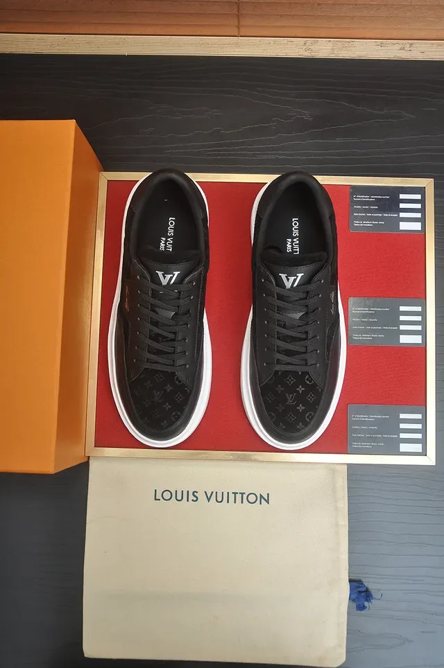 Louis Vuitton LV Trainer Black White Monogrammed Suede Layered Leather Panels Lifestyle Sneakers 5