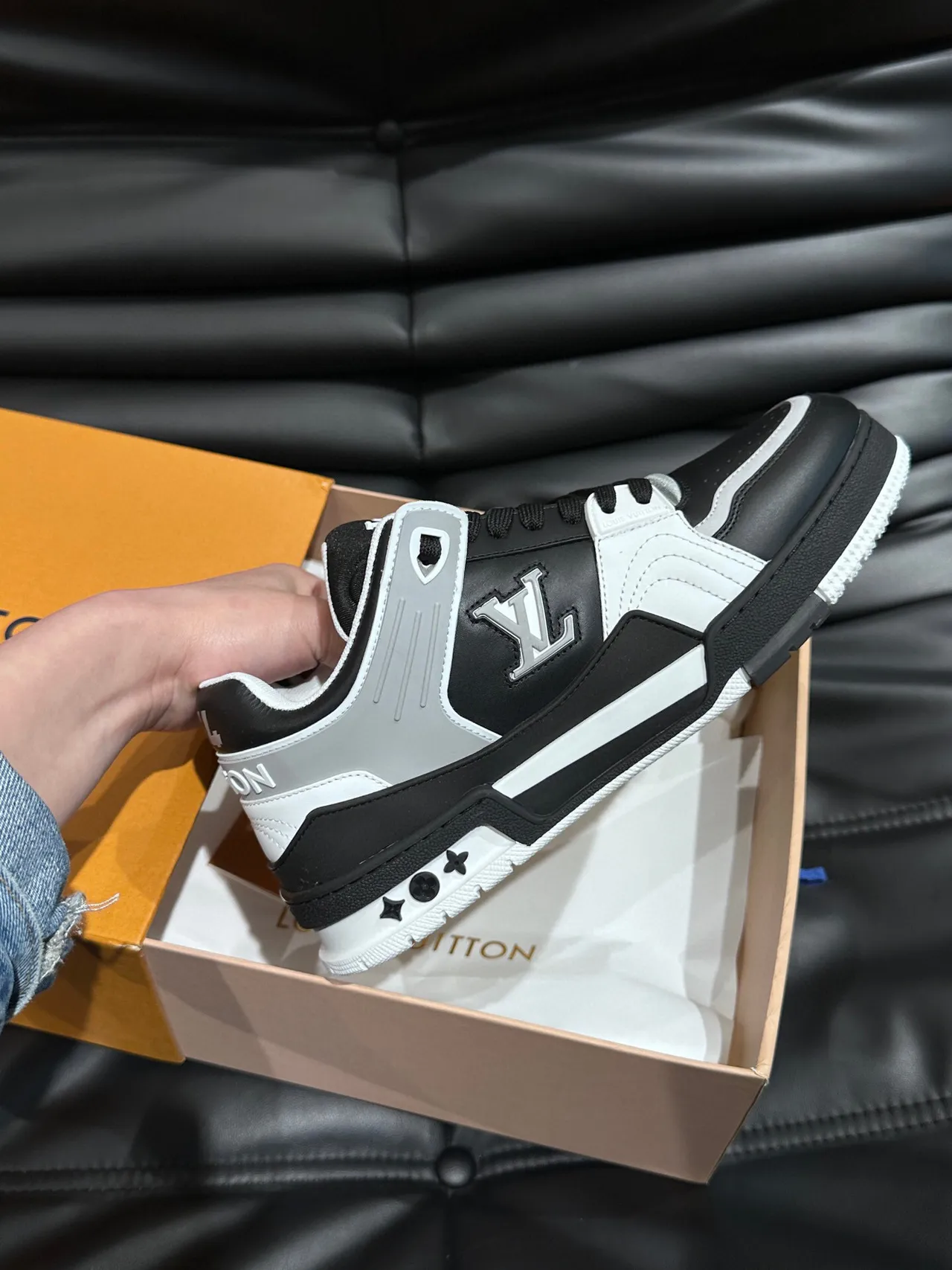Louis Vuitton LV Trainer Black White Multi-Panel Leather Construction Monogram Logo Accent Lifestyle Sneakers 4