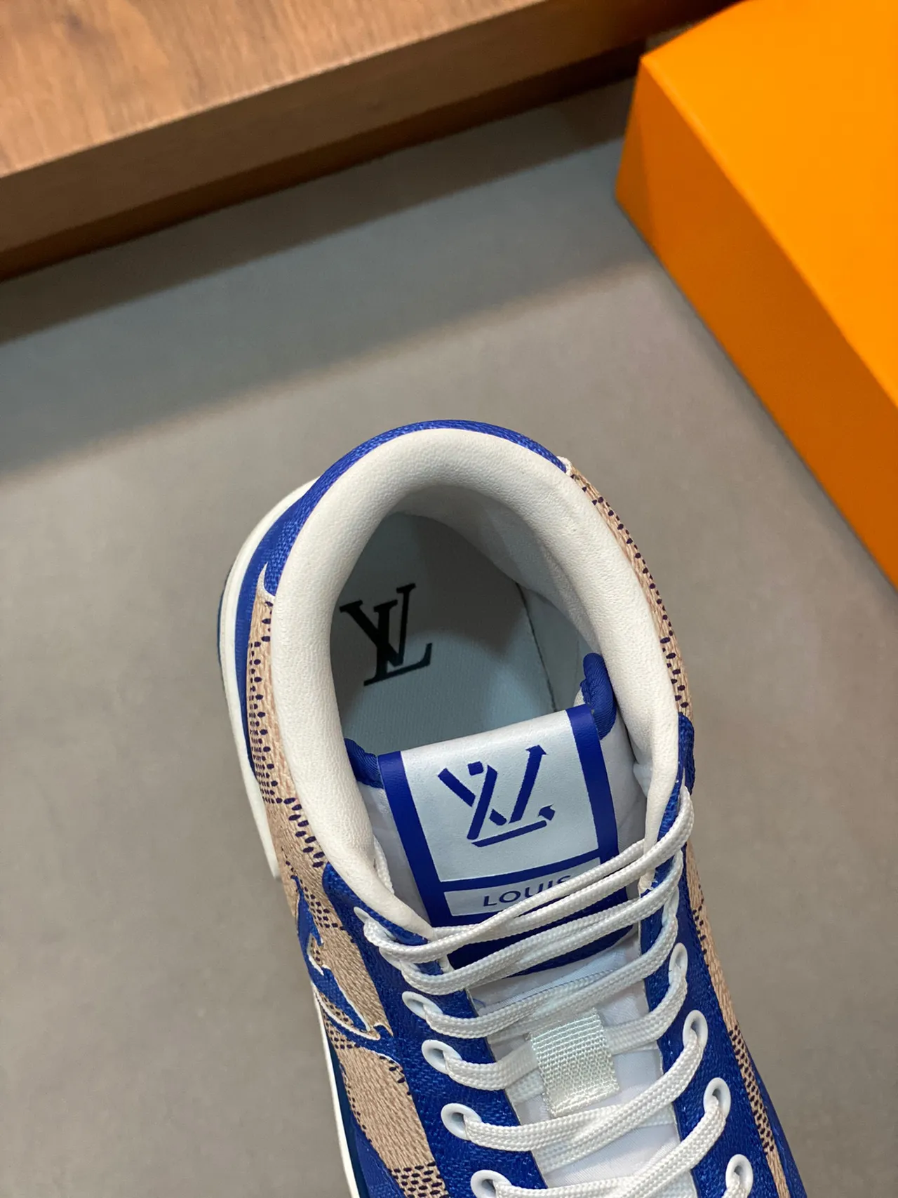 Louis Vuitton LV Trainer Blue Beige High-Top Panelled Lifestyle Sneakers 4