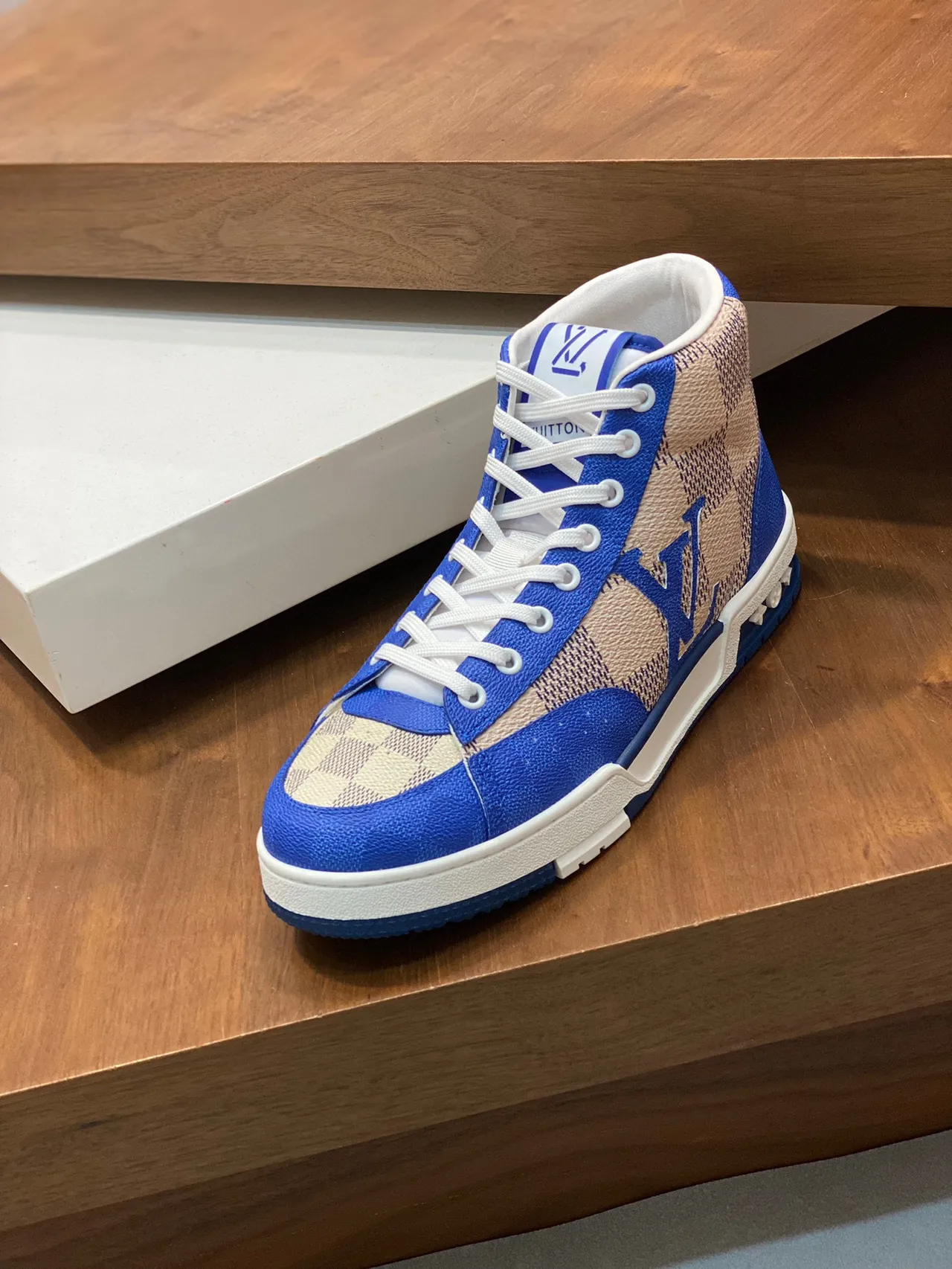 Louis Vuitton LV Trainer Blue Beige High-Top Panelled Lifestyle Sneakers 5