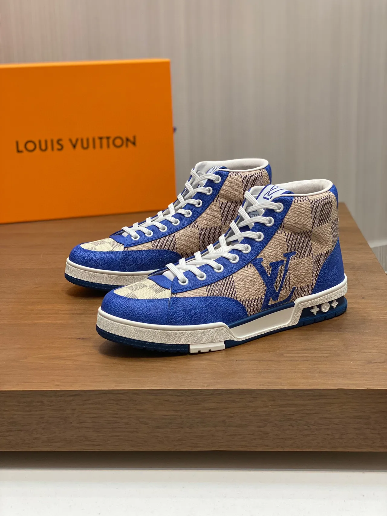 Louis Vuitton LV Trainer Blue Beige High-Top Panelled Lifestyle Sneakers 8