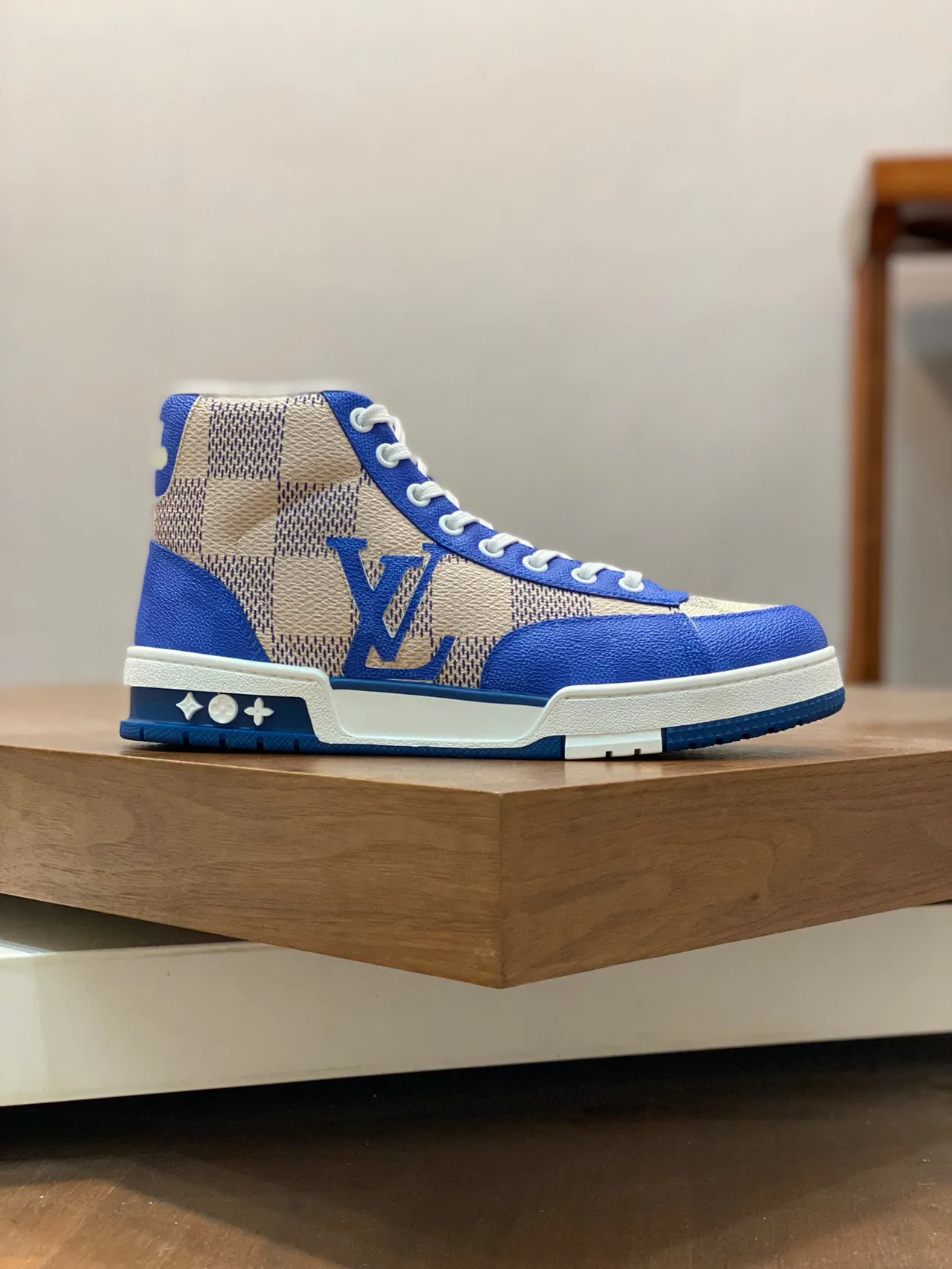 Louis Vuitton LV Trainer Blue Beige High-Top Panelled Lifestyle Sneakers 9