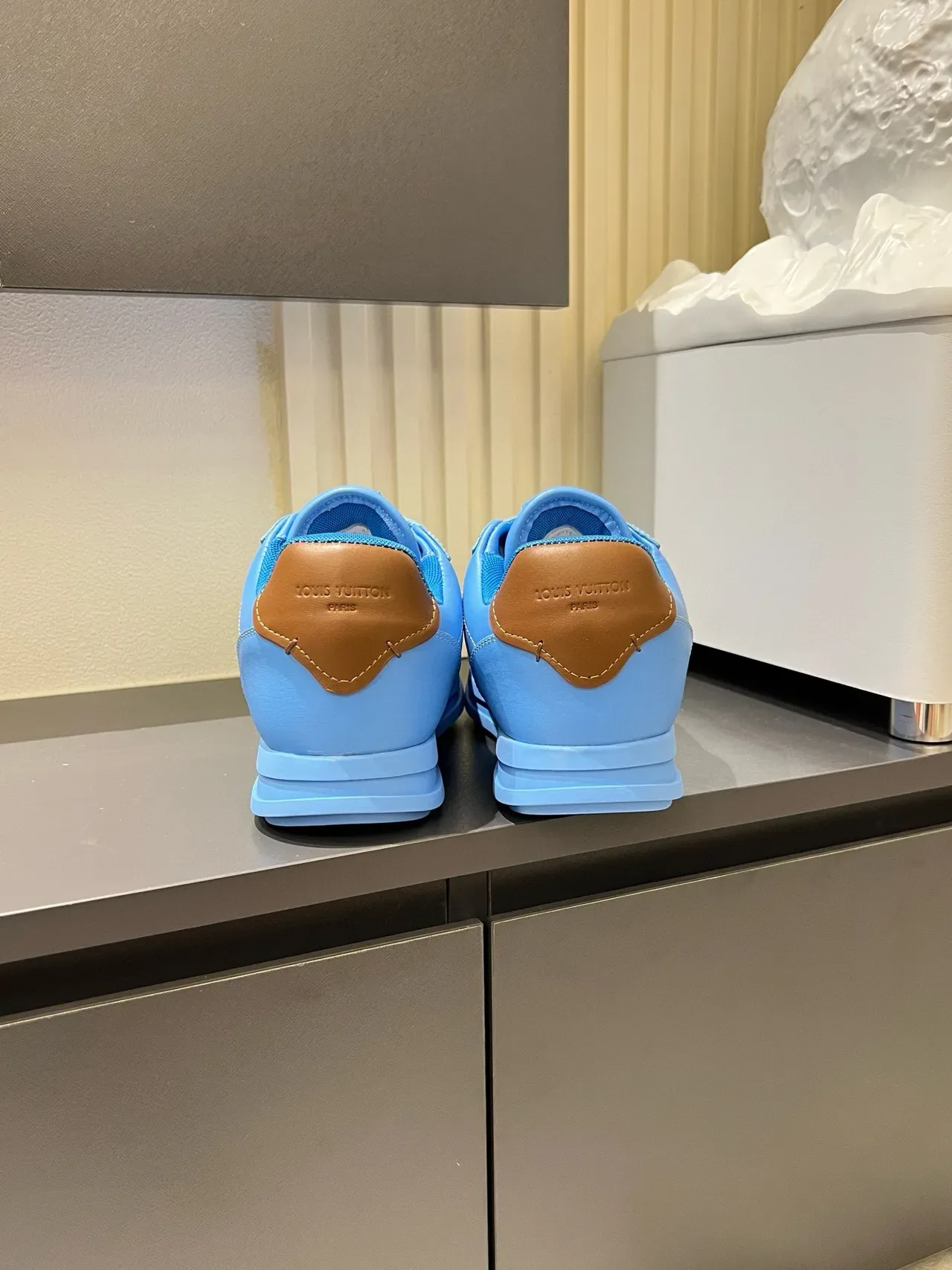 Louis Vuitton LV Trainer Blue Brown Embossed Monogram Tonal Lacing Lifestyle Sneakers 9