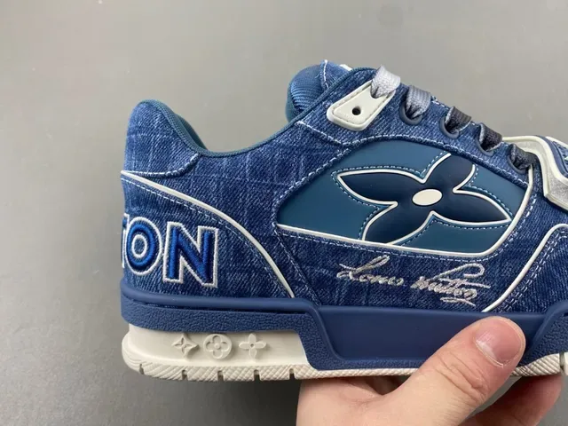 লুইস ভিটন LV Trainer নীল নেভি ডেনিম উপর Monogram ফুল ওভারলে লাইফস্টাইল স্নিকার্স 2