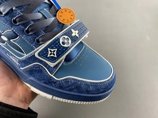 লুইস ভিটন LV Trainer নীল নেভি ডেনিম উপর Monogram ফুল ওভারলে লাইফস্টাইল স্নিকার্স 3