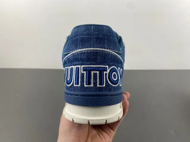 লুইস ভিটন LV Trainer নীল নেভি ডেনিম উপর Monogram ফুল ওভারলে লাইফস্টাইল স্নিকার্স 4