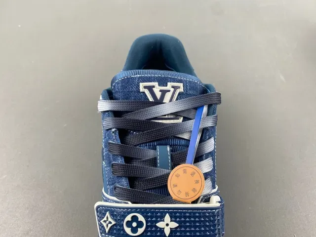 লুইস ভিটন LV Trainer নীল নেভি ডেনিম উপর Monogram ফুল ওভারলে লাইফস্টাইল স্নিকার্স 6