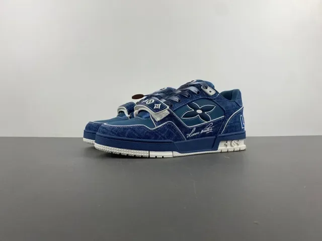 লুইস ভিটন LV Trainer নীল নেভি ডেনিম উপর Monogram ফুল ওভারলে লাইফস্টাইল স্নিকার্স 10
