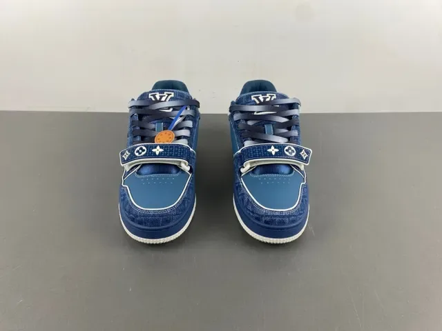 লুইস ভিটন LV Trainer নীল নেভি ডেনিম উপর Monogram ফুল ওভারলে লাইফস্টাইল স্নিকার্স 11