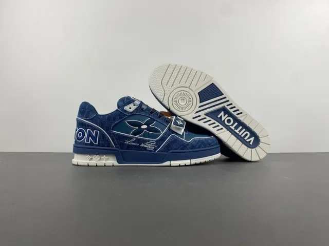 লুইস ভিটন LV Trainer নীল নেভি ডেনিম উপর Monogram ফুল ওভারলে লাইফস্টাইল স্নিকার্স 12