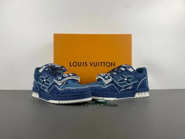 লুইস ভিটন LV Trainer নীল নেভি ডেনিম উপর Monogram ফুল ওভারলে লাইফস্টাইল স্নিকার্স 13