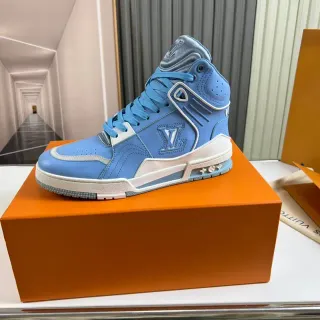 Louis Vuitton LV Trainer Blue White High-Top Monogrammed Lifestyle Sneakers