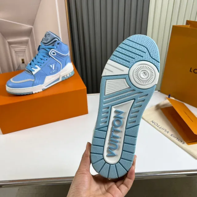 Louis Vuitton LV Trainer Blue White High-Top Monogrammed Lifestyle Sneakers 2