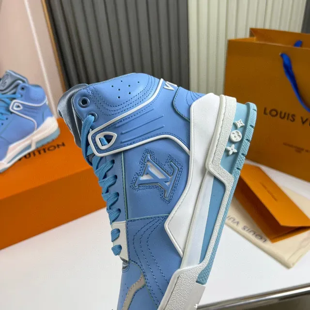 Louis Vuitton LV Trainer Blue White High-Top Monogrammed Lifestyle Sneakers 3