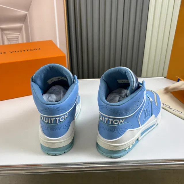 Louis Vuitton LV Trainer Blue White High-Top Monogrammed Lifestyle Sneakers 6
