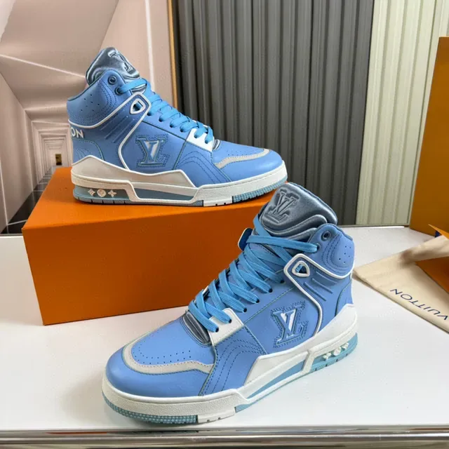 Louis Vuitton LV Trainer Blue White High-Top Monogrammed Lifestyle Sneakers 7