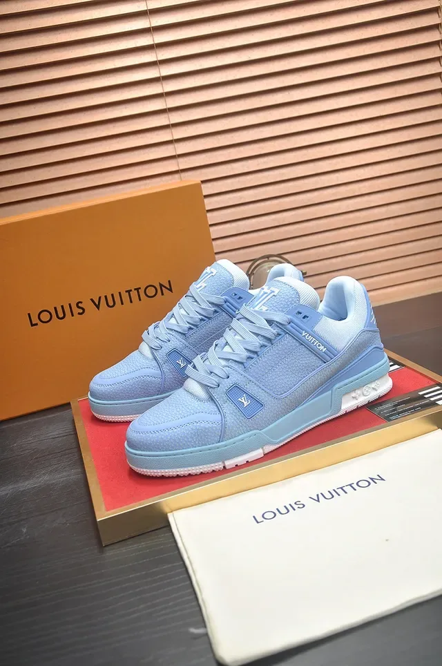 Louis Vuitton LV Trainer Tênis Lifestyle Azul Branco Low-Top Sola Média Multicamadas 4