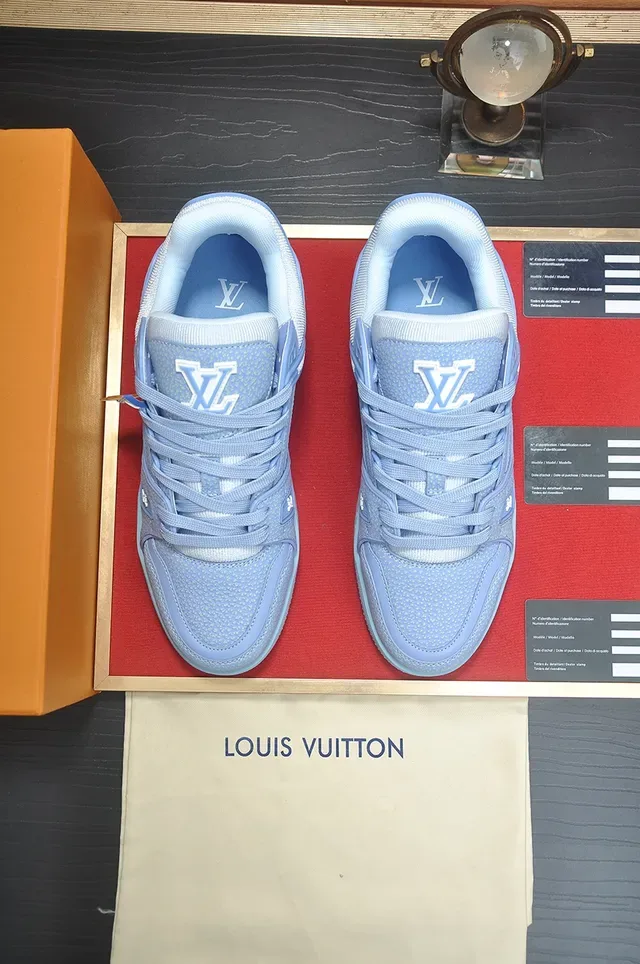 Louis Vuitton LV Trainer Tênis Lifestyle Azul Branco Low-Top Sola Média Multicamadas 5
