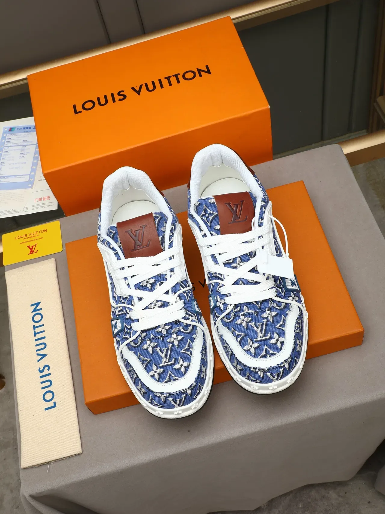 Louis Vuitton LV Trainer Blue White Monogram Canvas Platform Sole Lifestyle Sneakers 2