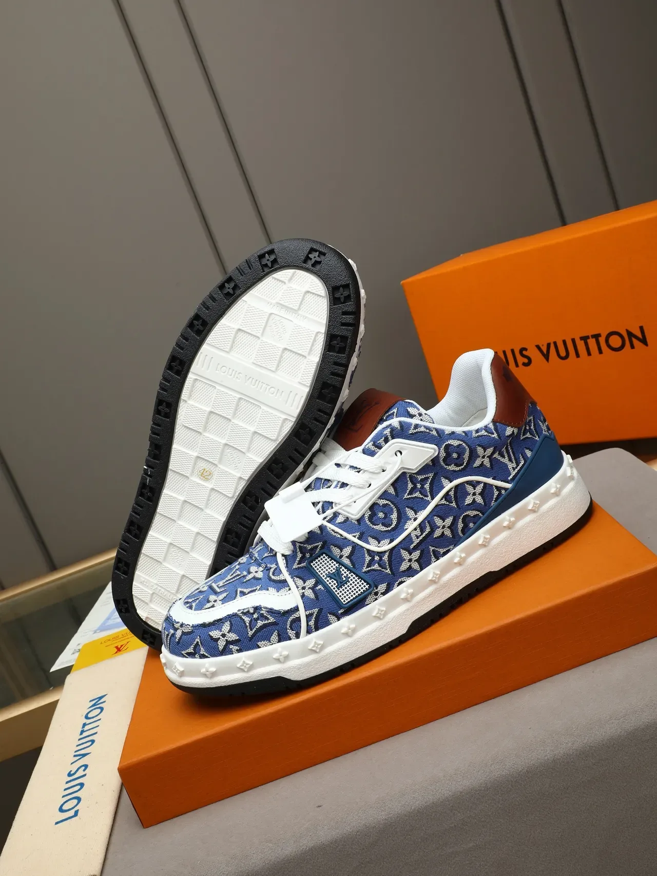 Louis Vuitton LV Trainer Blue White Monogram Canvas Platform Sole Lifestyle Sneakers 4