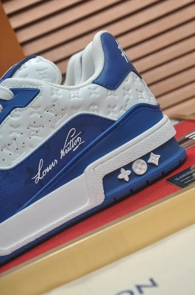 Louis Vuitton LV Trainer Blue White Monogram-Embossed Leather Chunky Layered Midsole Lifestyle Sneakers 2