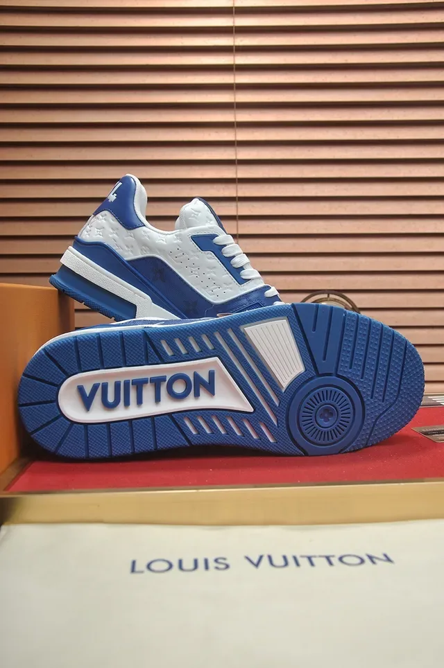 Louis Vuitton LV Trainer Blue White Monogram-Embossed Leather Chunky Layered Midsole Lifestyle Sneakers 3
