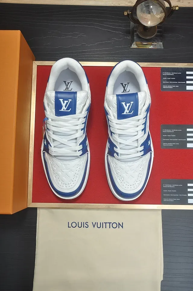 Louis Vuitton LV Trainer Blue White Monogram-Embossed Leather Chunky Layered Midsole Lifestyle Sneakers 5