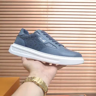 Louis Vuitton LV Trainer Zapatillas Lifestyle Azul Blanco Cuero de Avestruz Embossado Silueta Baja