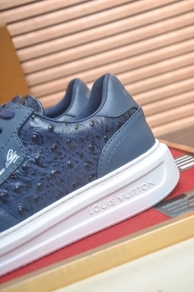 Louis Vuitton LV Trainer Blue White Ostrich-Embossed Leather Low-Top Silhouette Lifestyle Sneakers 2