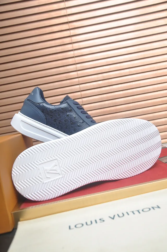 Louis Vuitton LV Trainer Blue White Ostrich-Embossed Leather Low-Top Silhouette Lifestyle Sneakers 3