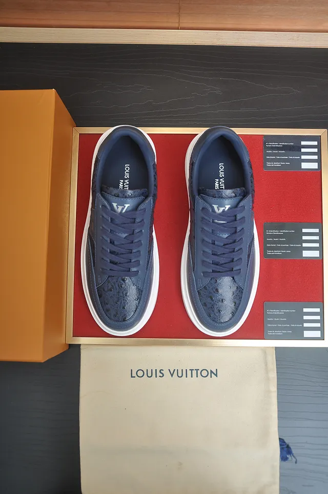 Louis Vuitton LV Trainer Blue White Ostrich-Embossed Leather Low-Top Silhouette Lifestyle Sneakers 5
