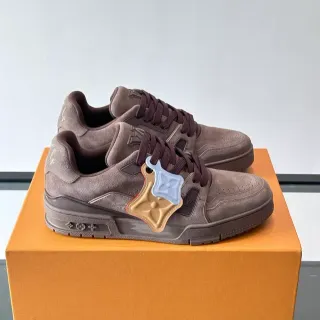 Louis Vuitton LV Trainer Brown Beige Suede Upper Structured Rubber Midsole Lifestyle Sneakers