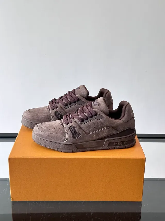 Louis Vuitton LV Trainer Marron Beige Daim Haut Estructuré Gomme Semelle Milieu Sneakers Lifestyle 5