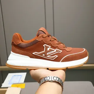 Louis Vuitton LV Trainer Brown White Perforated Suede Upper Oversized Monogram Logo Lifestyle Sneakers