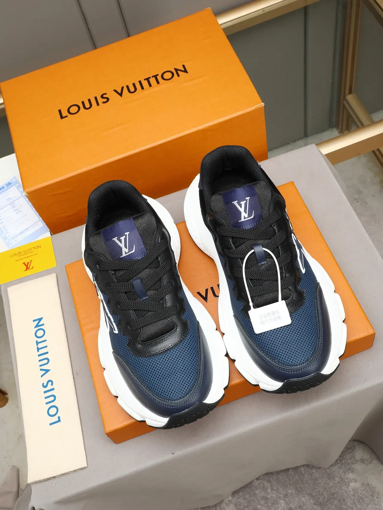 Louis Vuitton LV Trainer Navy Black Mesh And Leather Upper Oversized Monogram Logo Chunky Sneakers 2