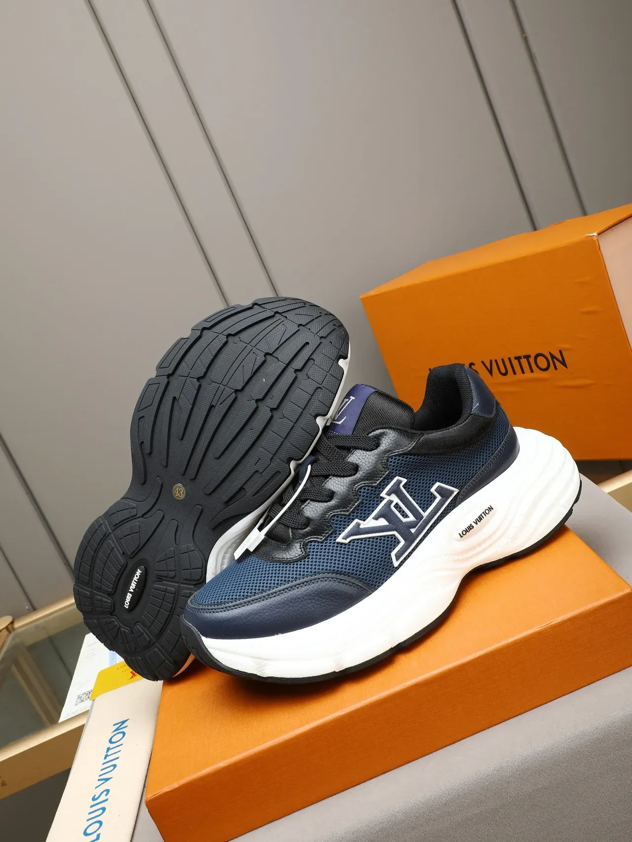 Louis Vuitton LV Trainer Navy Black Mesh And Leather Upper Oversized Monogram Logo Chunky Sneakers 4