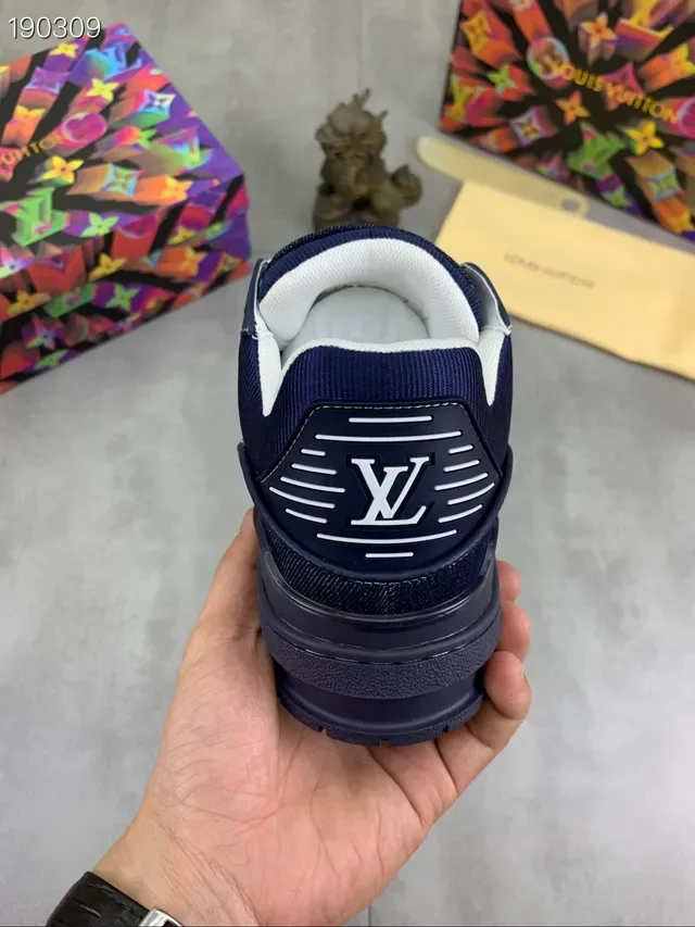 Louis Vuitton LV Trainer Navy White Denim Upper Monogrammed Lifestyle Sneakers 2