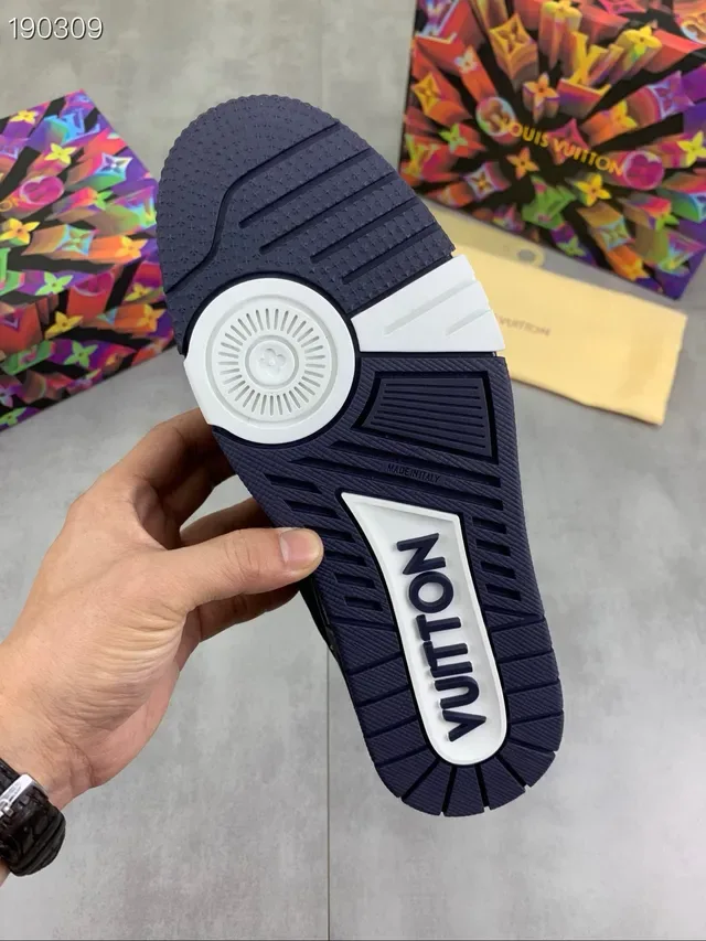Louis Vuitton LV Trainer Navy White Denim Upper Monogrammed Lifestyle Sneakers 3