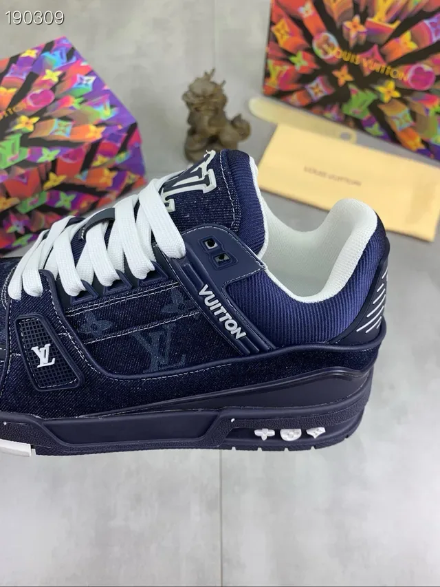 Louis Vuitton LV Trainer Navy White Denim Upper Monogrammed Lifestyle Sneakers 4