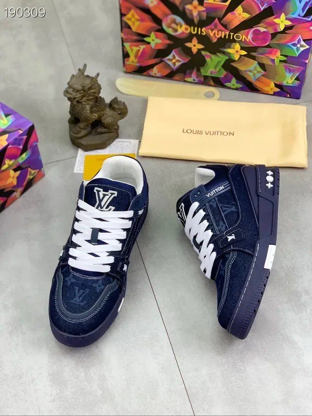 Louis Vuitton LV Trainer Navy White Denim Upper Monogrammed Lifestyle Sneakers 5