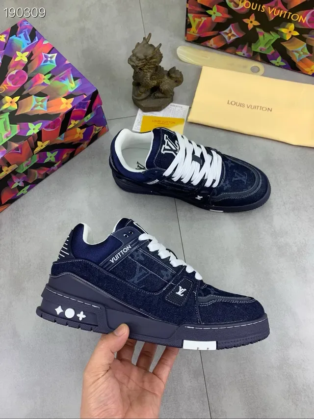 Louis Vuitton LV Trainer Navy White Denim Upper Monogrammed Lifestyle Sneakers 6