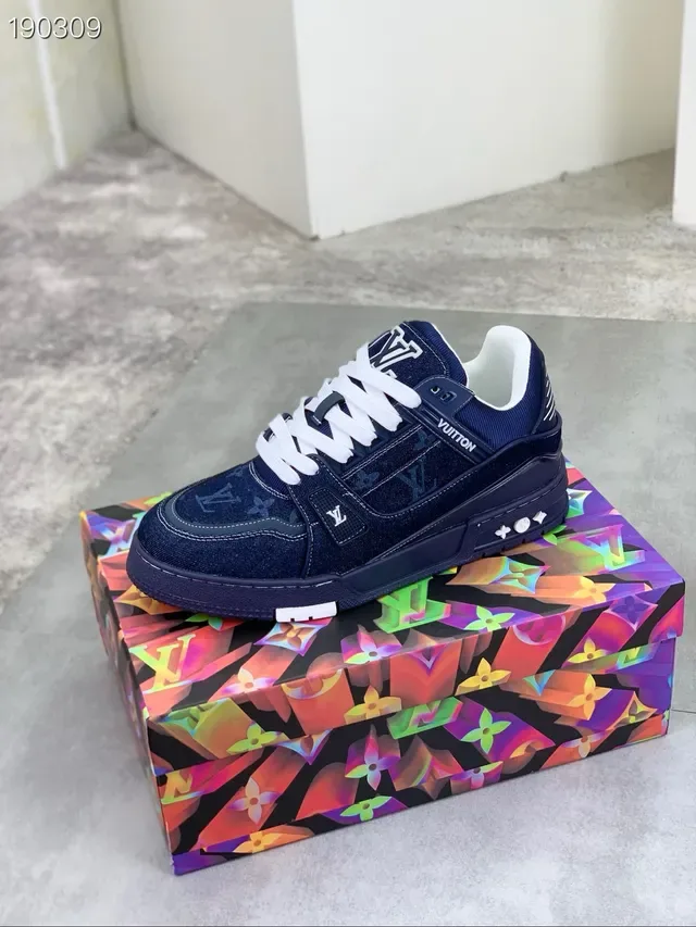 Louis Vuitton LV Trainer Navy White Denim Upper Monogrammed Lifestyle Sneakers 8