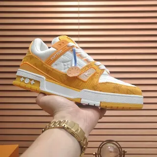 Louis Vuitton LV Trainer Orange White Monogram Jacquard Upper Layered Sculpted Midsole Lifestyle Sneakers
