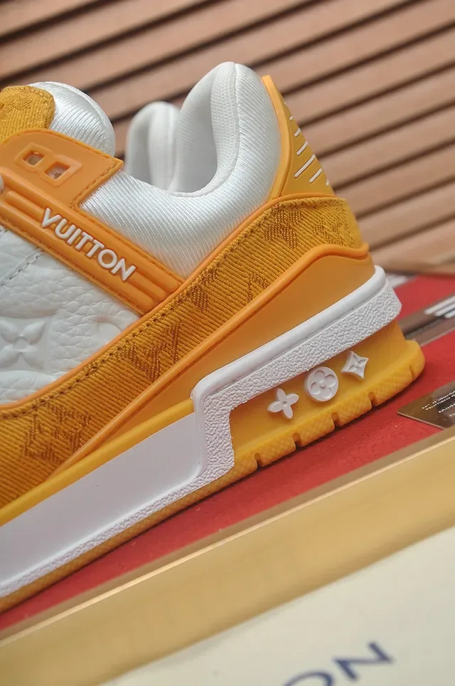 Louis Vuitton LV Trainer Orange White Monogram Jacquard Upper Layered Sculpted Midsole Lifestyle Sneakers 2