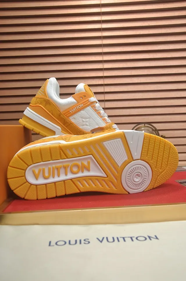 Louis Vuitton LV Trainer Orange White Monogram Jacquard Upper Layered Sculpted Midsole Lifestyle Sneakers 3
