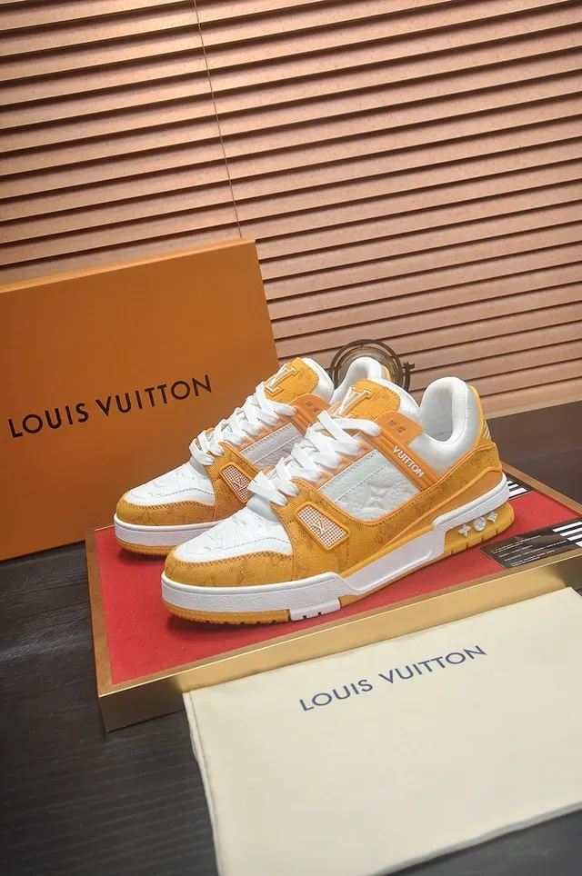 Louis Vuitton LV Trainer Orange White Monogram Jacquard Upper Layered Sculpted Midsole Lifestyle Sneakers 4