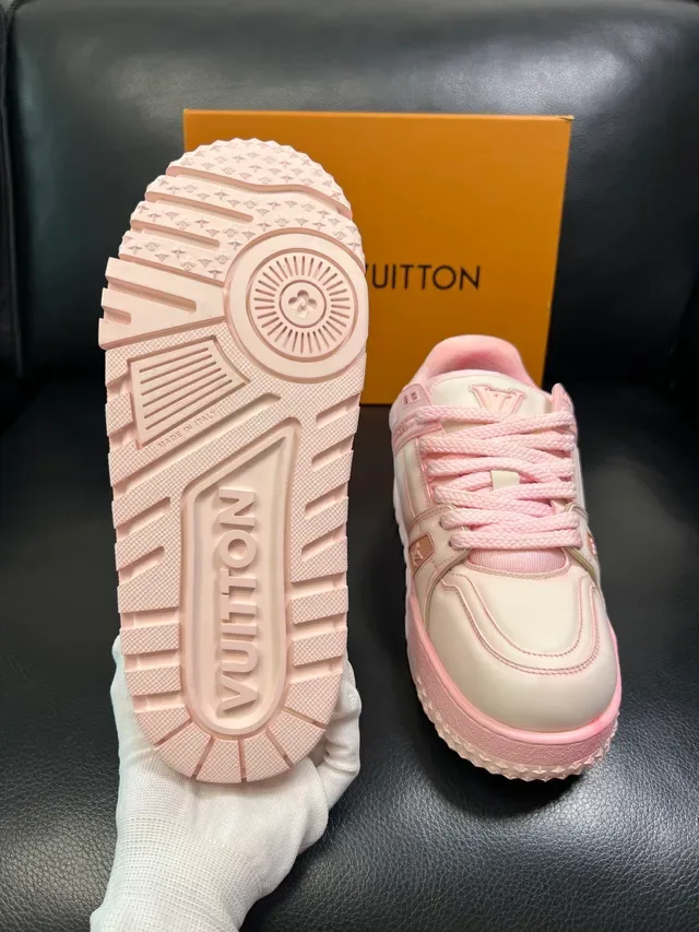 Louis Vuitton LV Trainer Pink Beige Chunky Layered Sole Embossed Monogram Details Lifestyle Sneakers 2